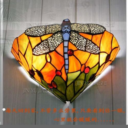 12 inch Tiffany Mediterranean Dragonfly wall lamp restaurant corridor living room bed-lighting