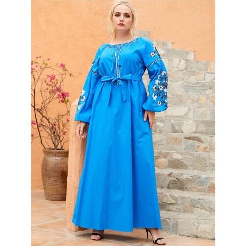 Abaya Dubai Kaftan Embroidery Maxi Dress for Women Muslim Islamic Clothing Arabic Robe Turkey Caftan Eid Ramadan Abayas Gown 4XL