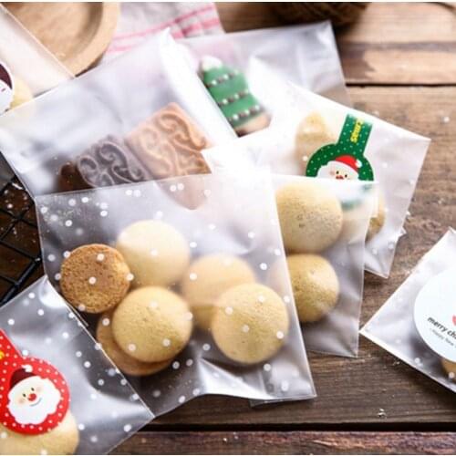 100Pcs Transparent Polka Dots Plastic Bag Cellophane Cookies Candy Christmas Gift Bags With Self Seal Adhesive Wedding Party