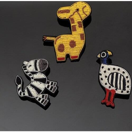 Hand Embroidery Indian Silk Cartoon Cow Zebra Deer Brooch Female Japanese And Korean Accessories Small Animal Badge Pin Jewelry