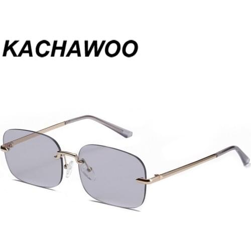 Kachawoo square woman sunglasses rimless green light color gold retro sun glasses rectangular man uv400 metal 2021 new year gift