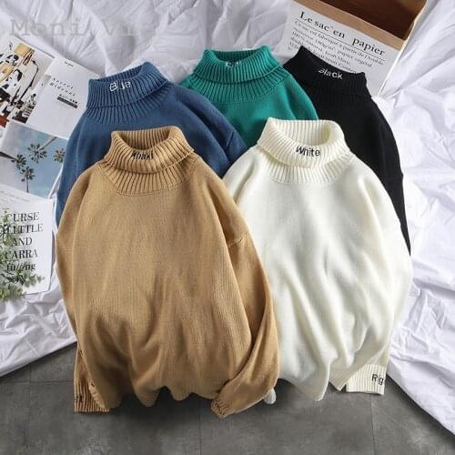Autumn and Winter New Solid Color Sweater Men Loose Turtleneck Pullovers Warm Bottoming Shirt Turtleneck Sweater Males Clothes