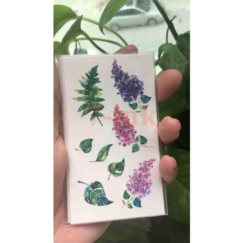 Water Transfer fake tattoo color lavender grass leaves tatto Waterproof Temporary flash tatoo for woman gril man 10.5*6 cm