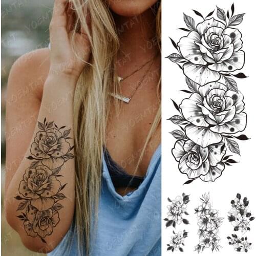 Waterproof Temporary Tattoo Sticker Peony Rose Flower Flash Tattoos Female Inkjet Geometric Body Art Arm Thigh Fake Tatto Male