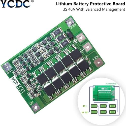 3S 40A BMS 11.1V 12.6V 18650 Lithium Li Ion Lipolymer Battery Protection PCB Board With Balanced Version For Drill 40A Current