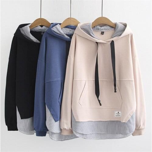 Spring Women Hoodies Sweatshirt 2020 Casual Hooded Long Sleeve Pullover Sweatshirt Plus Size 4XL Fake Two Pieces Female Tops J97