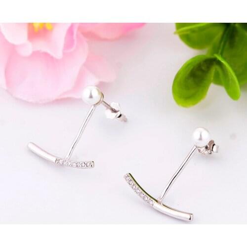 925 Sterling Silver Geometric Arc Simulated Pearl Buckle Stud Earring Women Kid Girl Boho Boucle D'oreille Oorbellen Brinco 2020