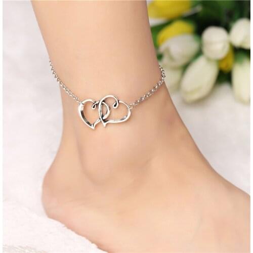 Retro Punk 2020 New Summer Fashion Anklets Wild Love Heart-shaped Double-hearted Anklet Lady Legs Anklet Wholesale