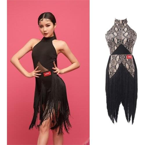 Latin Dance Dress for Women Competition Sleeveless Sexy Halter Halter Long Fringed Dresses Female Summer Latin Dance Wear XS2007