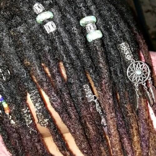 1 Dreadlock Bead featuring Dreamcatcher and Feathers Charm | Filigree Silver Toned Metal