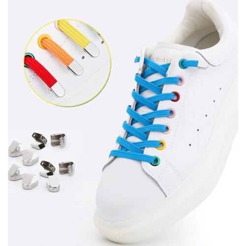 1 Pair Elastic Shoelaces Flat Press the metal lock No tie shoelace Multi color options Sports competition Sneakers Lazy laces