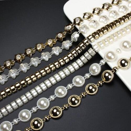 10Yard Rhinestone Half round/Flower Beads UV Plated Chain Trim For Sewing Apperal Bag Shoes Cap Collar Holiday Venue Decoration