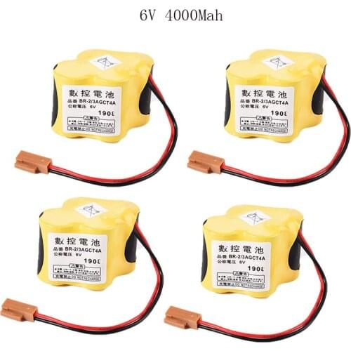 4pcs BR-2/3AGCT4A 6V PLC Battery For FANUC A98L-0031-0025 CNC System with Plug Lithium-ion Batteries