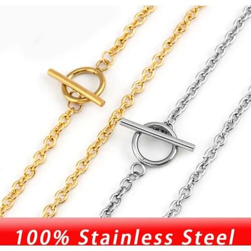 100% Stainless Steel 4mm O Rolo Chain Silver Color Toggle Clasp Chain Women Floating Locket Cable Choker Wholesale 5pcs