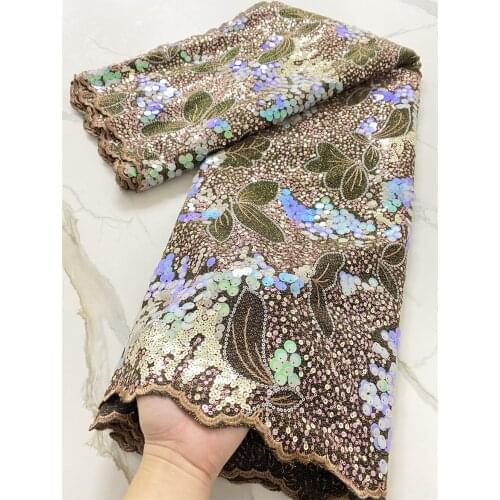 African Velvet Lace Fabric 2021 French Tulle Lace Fabric Embroidery Nigerian Sequins Lace Fabrics For Wedding Dress 4340B