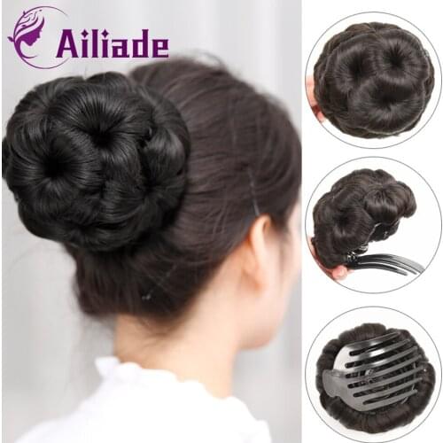 AILIADE Synthetic Clip In Elastic Fake Flowers Claw Curly Chignon Bride Hair for Women Girl Donut Clip In Hairpiece Headwear