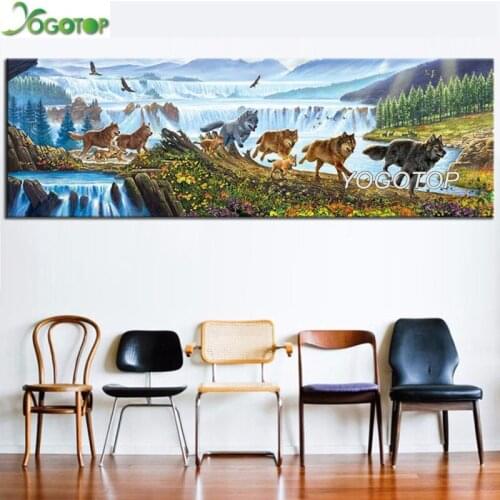 Large 5D Diy Diamond Painting Forest waterfall Wolf Full Drill Mosaic Diamond Art Embroidery Animal Cross Stitch Decor YY2088