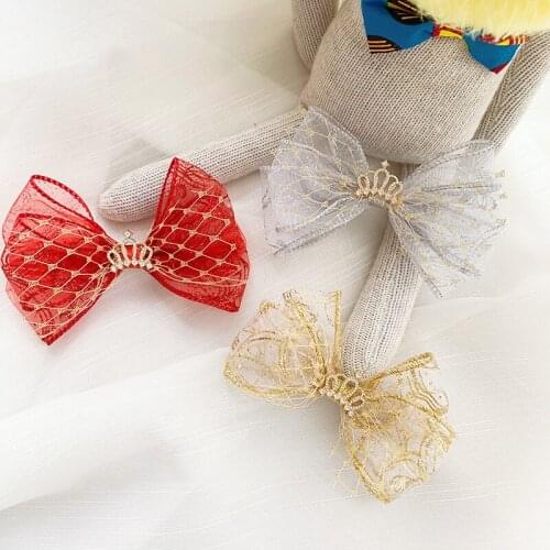 Boutique 15pcs Fashion Glitter Tiaras Mesh Bow Hairpins Rhinestone Crown Bowknot Hair Clips Princess Headwear Hair Accessories