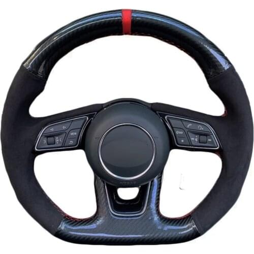 Car Steering Wheel Cover Black Carbon Fiber Black Suede For Audi A1 SQ2 2018 2019 A3 2016-2019 S3 Q2 2016-2019 RS3 2017-2019