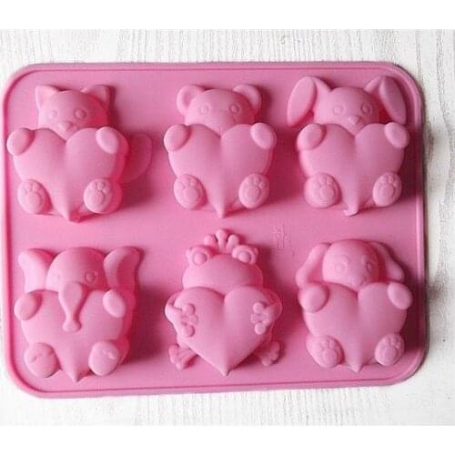 Soap Mold 6-Bear Elephant Heart Silicone Mould For Candy Chocolate Cake Mold