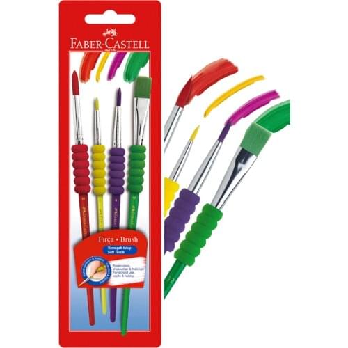 Faber-Castell Brush with soft touch grip area, 4 sizes on blister card