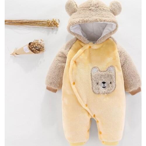 Newborn baby jumpsuit winter warm, thick small animal pattern color