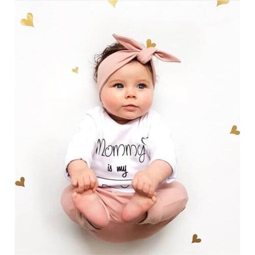 3Pcs Infant Clothing Set Newborn Baby Girls Clothes Long Sleeve Letter Mommy is my idol T-shirt Pants Headband Toddler Outfits