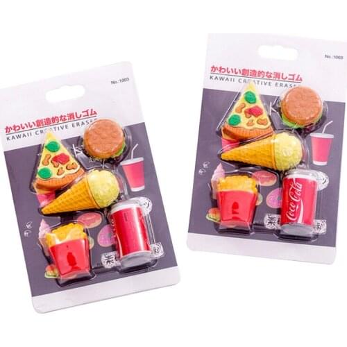 12packs/lot Kawaii Burger Cola Fast Food Rubber Eraser Office School Stationery Kids Writing Drawing Student Gift