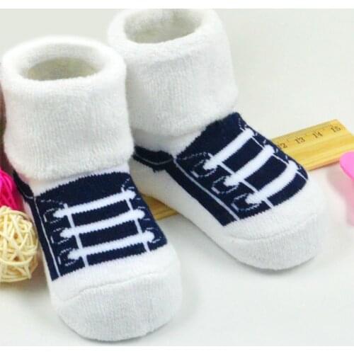Hot Sale Fashion Cute Shoe lacing pattern Socks 1 pair Infant Newborn Socks 100% Cotton Sock Baby Non-slip Suitable 3M-3 Year