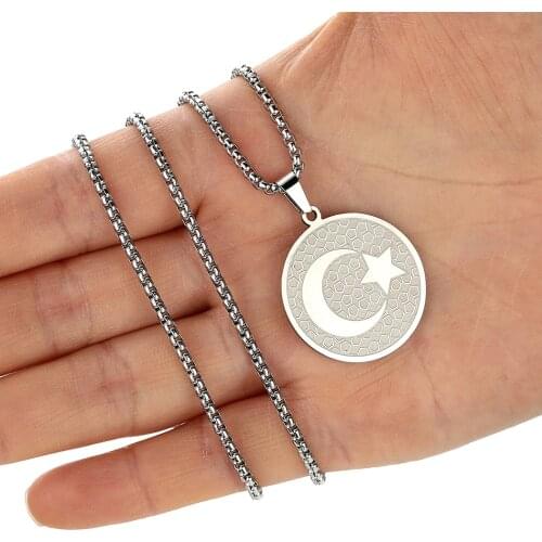 QIAMNI Handmade Fashion Moon Stars Necklace Chains Round Love Pendant Women Choker Stainless Steel Collier Trend Female Jewelry