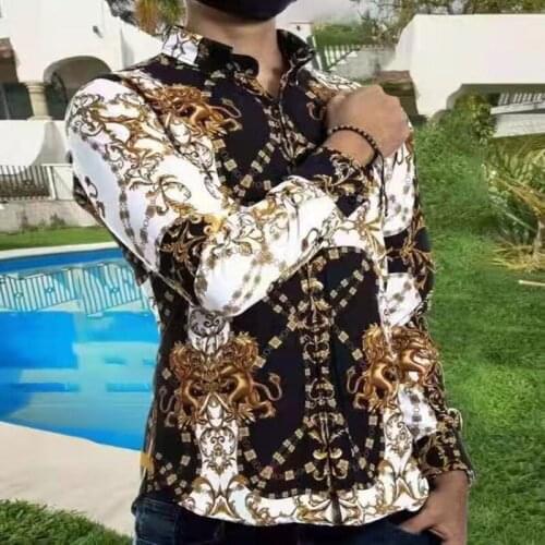 Autumn Mens Casual Single Breasted Long Sleeve Shirts Vintage Printed Turn-down Collar Shirt Men party Cardigan Tops M - 3XL