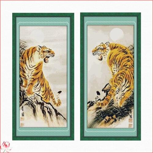 Uphill Tiger Patterns Counted 11CT 14CT Cross Stitch Set DIY Counted Cross-stitch Kit Embroidery Needlework Home Decoration