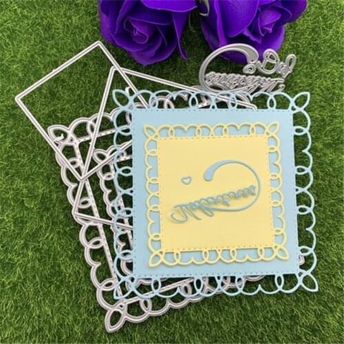 1 set of lace greeting card square English alphabet photo frame hand embossed DIY album scrapbook greeting card decoration metal