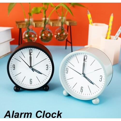 1 Pcs Alarm Clock Silent Pointer Desktop Round Digital Clock with Night light Metal Luminous Bedroom Bedside Small Clock Decor
