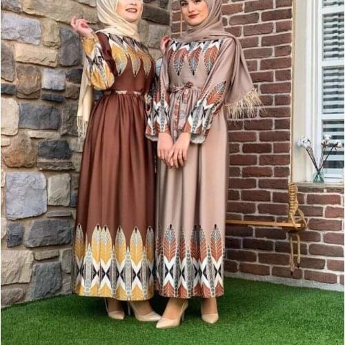 2021 New Muslim Long Skirt Womens Dress Middle East Arab Turkish Womens Silk Dress Girls Spring and Summer