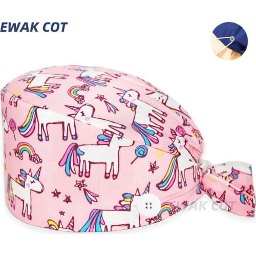 Pure cotton Cartoon printing medical surgicals cap nurse hair care Baotou scrub cap beauty salon nursing cap with button