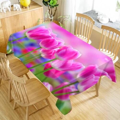 Custom Flower Tulips Table Cloth Oxford Print Waterproof Oilproof Home Rectangular Party Table Cover 100X140cm/140X250cm