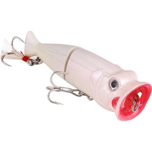 1 Piece Popper 8cm/14.7g Popper Fishing Lure Hard Bait Wobblers Rotating Soft Tail Fishing TackleFeather Treble Hook Fishing