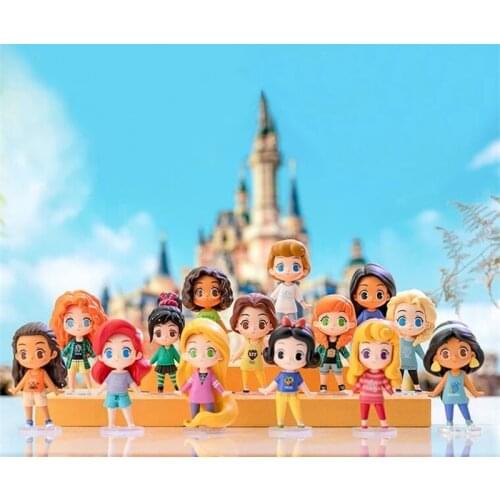 Disney Princess Elsa Anna Ariel Moana Merida Tiana Aurora Vanellope Cute Trend Figure Collection Model Toy Gift