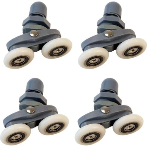 4Pcs/Set Grey Plastic Nylon Adjustable Double Swinging Pulley Wheels Shower Cabin Sliding Door Hardware Roller
