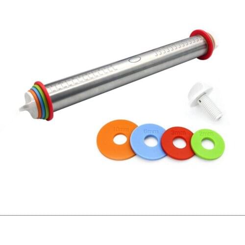 Adjustable Stainless Steel Rolling Pin Dough Mat Dough Roller With 4 Removable Adjustable Thickness Rings Kitchen Cocina Home
