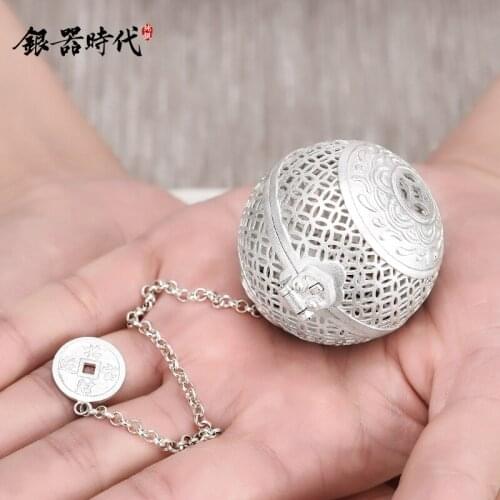 Silver age sterling silver 999) the mythical wild animal portable tea tea artifact outdoors travel spherical mesh filter