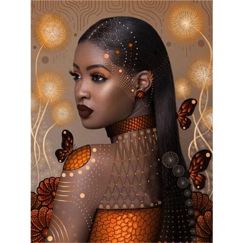 African Woman Printed Water-Soluble Canvas 11CT Cross Stitch DIY Embroidery Set DMC Threads Handiwork Handicraft Stamped