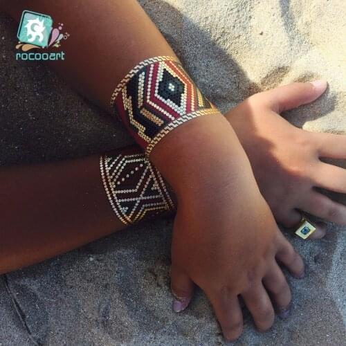 Hot Flash Metallic Waterproof Temporary Tattoos Gold Silver Tatoo Women bracelet Anklet Flower Taty Design Tattoo Sticker