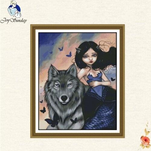 Joy Sunday The The Wolf and the girl DMC 11CT 14CT counted Cross Stitch For Embroidery thread embroidery DIY handmade needlework