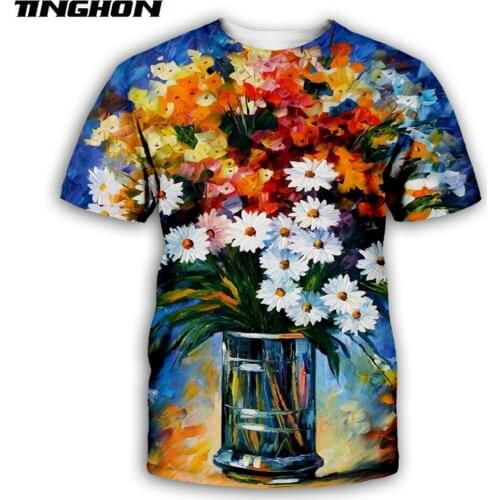 XS-7XL Summer New style Male Female t shirt painting rose flower Printed novelty T shirts streetwear Casual Stylish Tops 16
