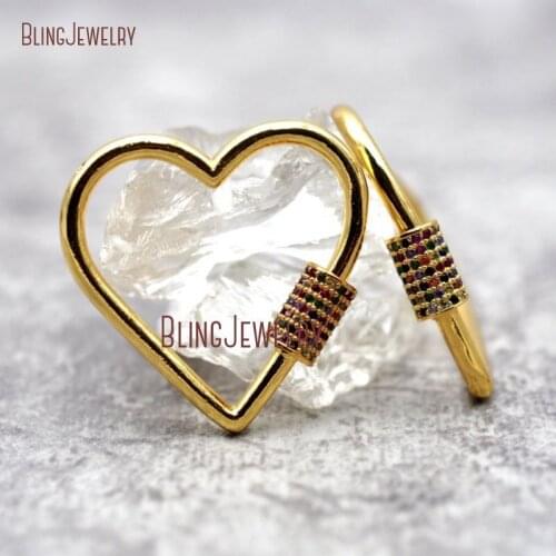 Bigger Size Rose Gold Silver Gun black Heart Clasp CZ Micro Pave Screw Clasp Lock Carabiner Pave Lock 31mmx31mm FC29923