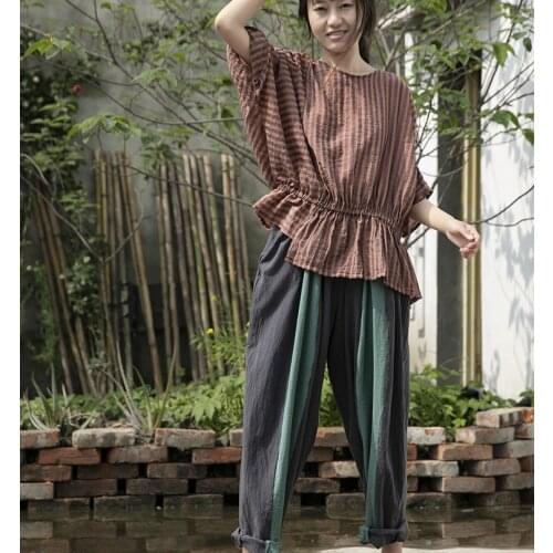 Women Loose Elastic Waist Patchwork Pants Ladies Loose Spliced Pants Female 2021 Summer Trousers