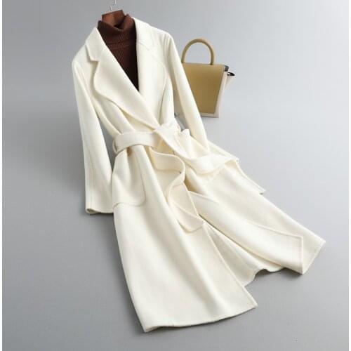 Womens Woolen Winter 2021 New Belt Tie Suit Collar Coat Temperament Goddess Fan Qiudong Double Sided