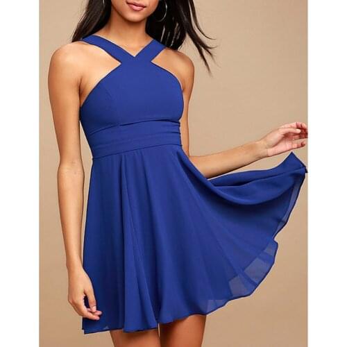 New Cross V neck backless sexy short casual dress women sleeveless summer dress 2019 Beach elegant mini Skater dress vestido